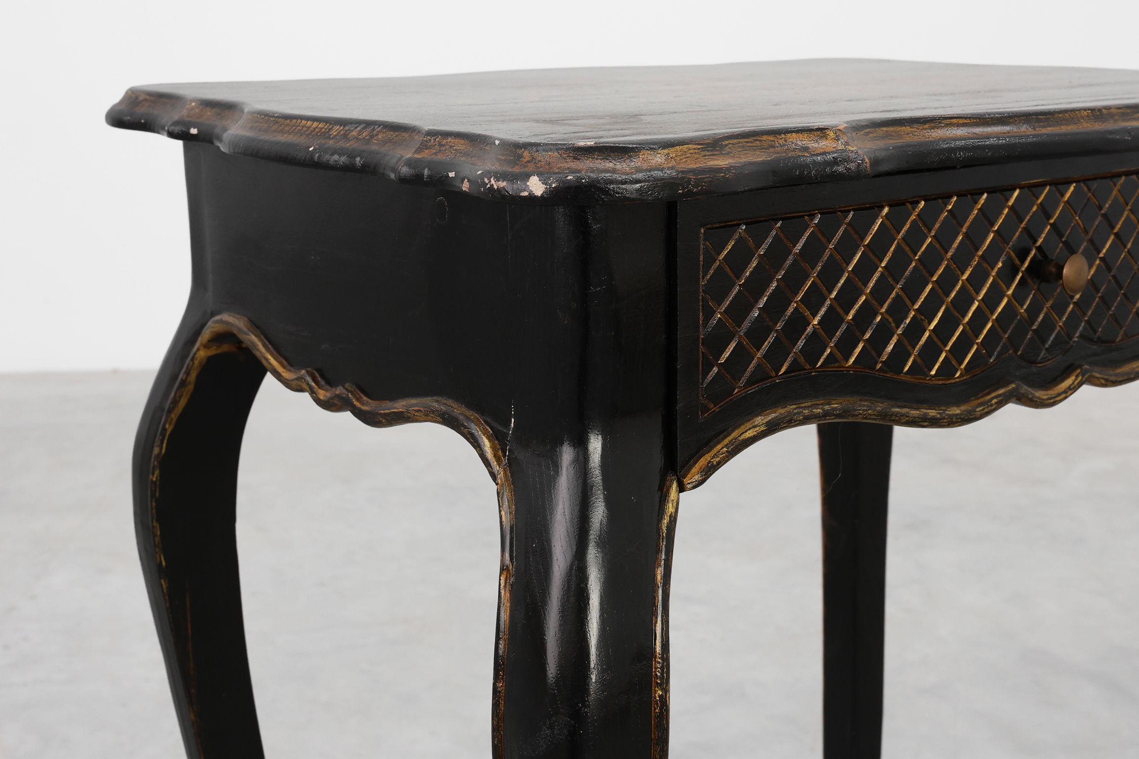 19th Century Black Wooden Side Table with Drawer, Francethumbnail